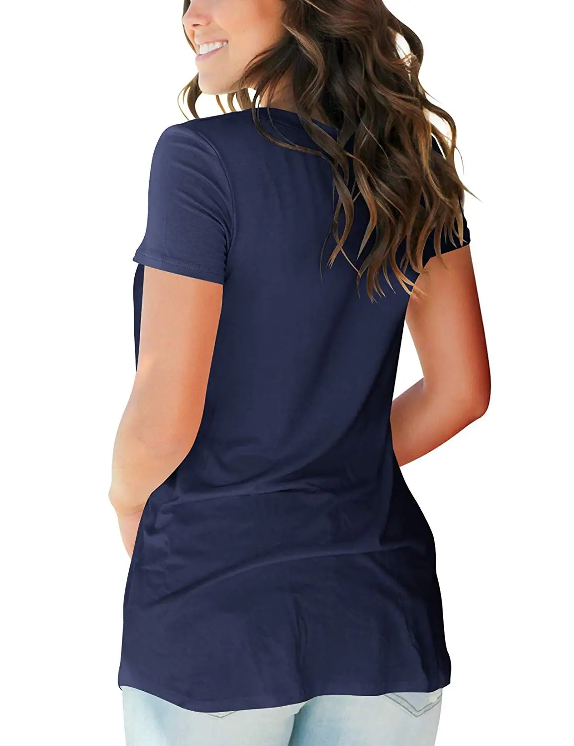 

73USD Women's Tops Short Sleeve V Neck T Shirts Summer Basic Tees with Pocket