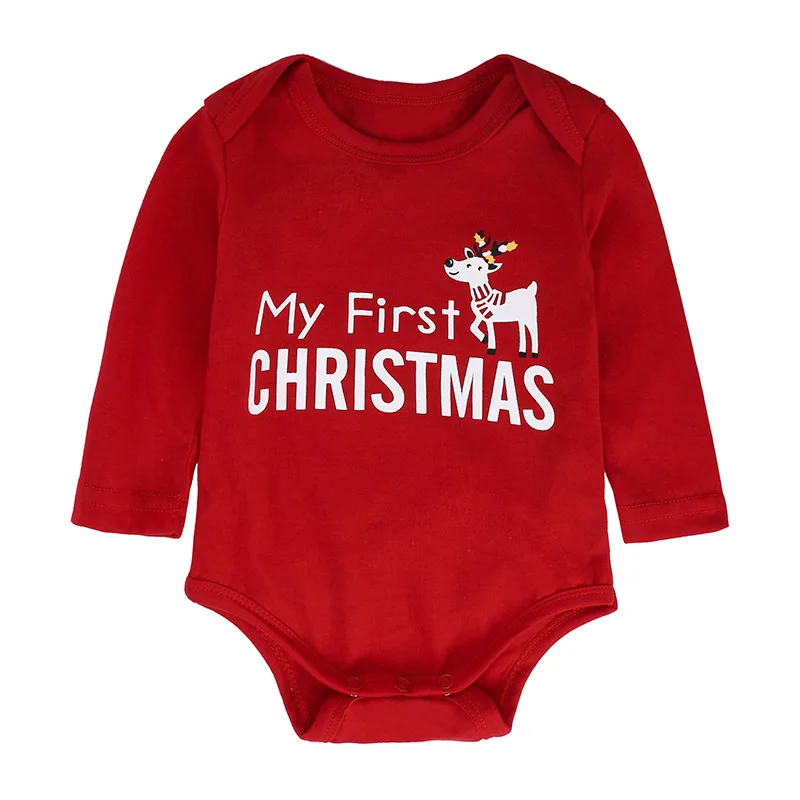 Новинка, модный детский Рождественский комплект одежды с топом, комбинезон+ штаны в полоску 2 предмета, Одежда для новорожденных мальчиков и девочек на год