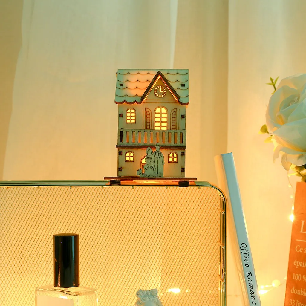 Рождественский маленький деревянный светодиодный домик освещенный каюта для вечерние свадебные украшения рождественское ручное творчество рождественские украшения для дома
