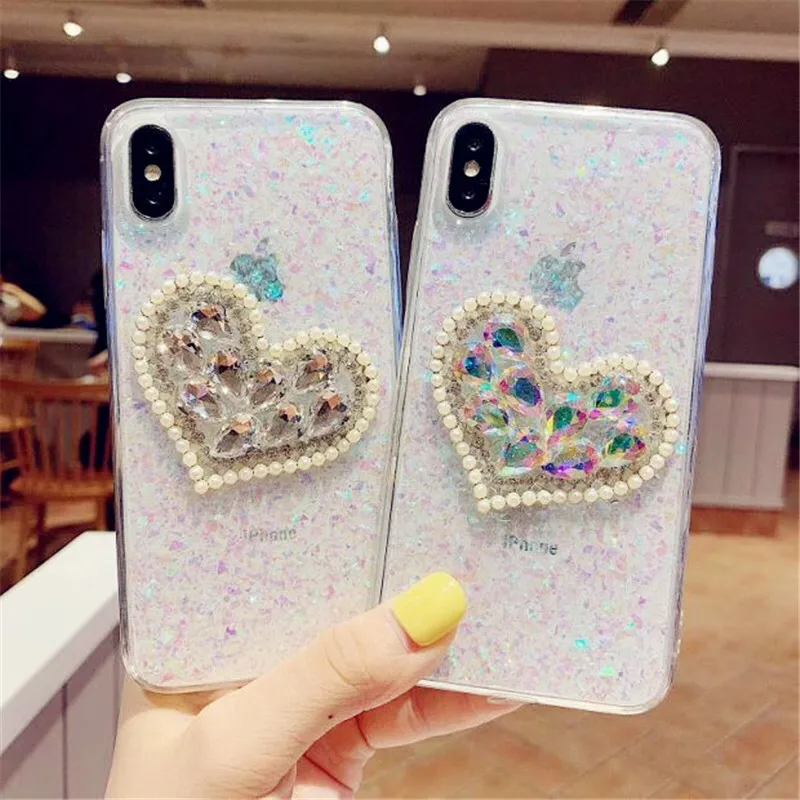 

case for iPhone 11 XR 7 8 11 Pro Max X XS Max Plus 6 6s cover Luxury Love heart Rhinestone