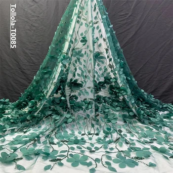 

Latest High Quality African Tulle Lace Fabric 2019 Fashion Hand Made French Mesh Lace Fabric With Beads For Party Dress