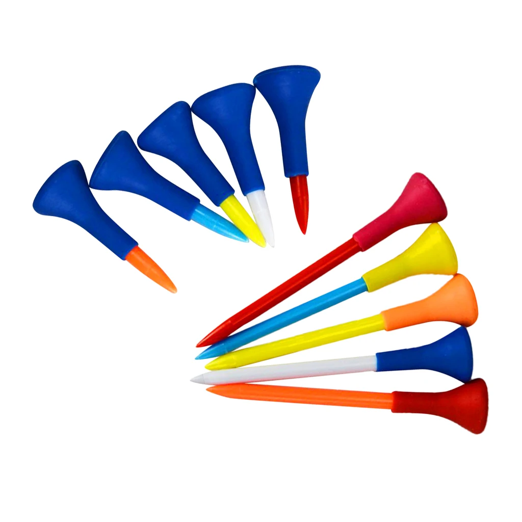 10Pcs Plastic Rubber Cushion Top Golf Tees Random Color 42mm + 83mm