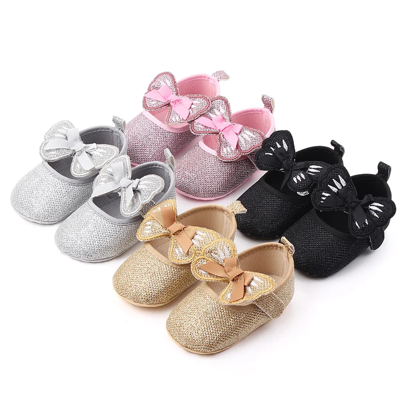 

Baby Girls First Walkers Toddler Kids Crib Shoes Newborn Baby Bowknot Soft Sole Prewalker Sneakers Butterfly Flowers Shoes
