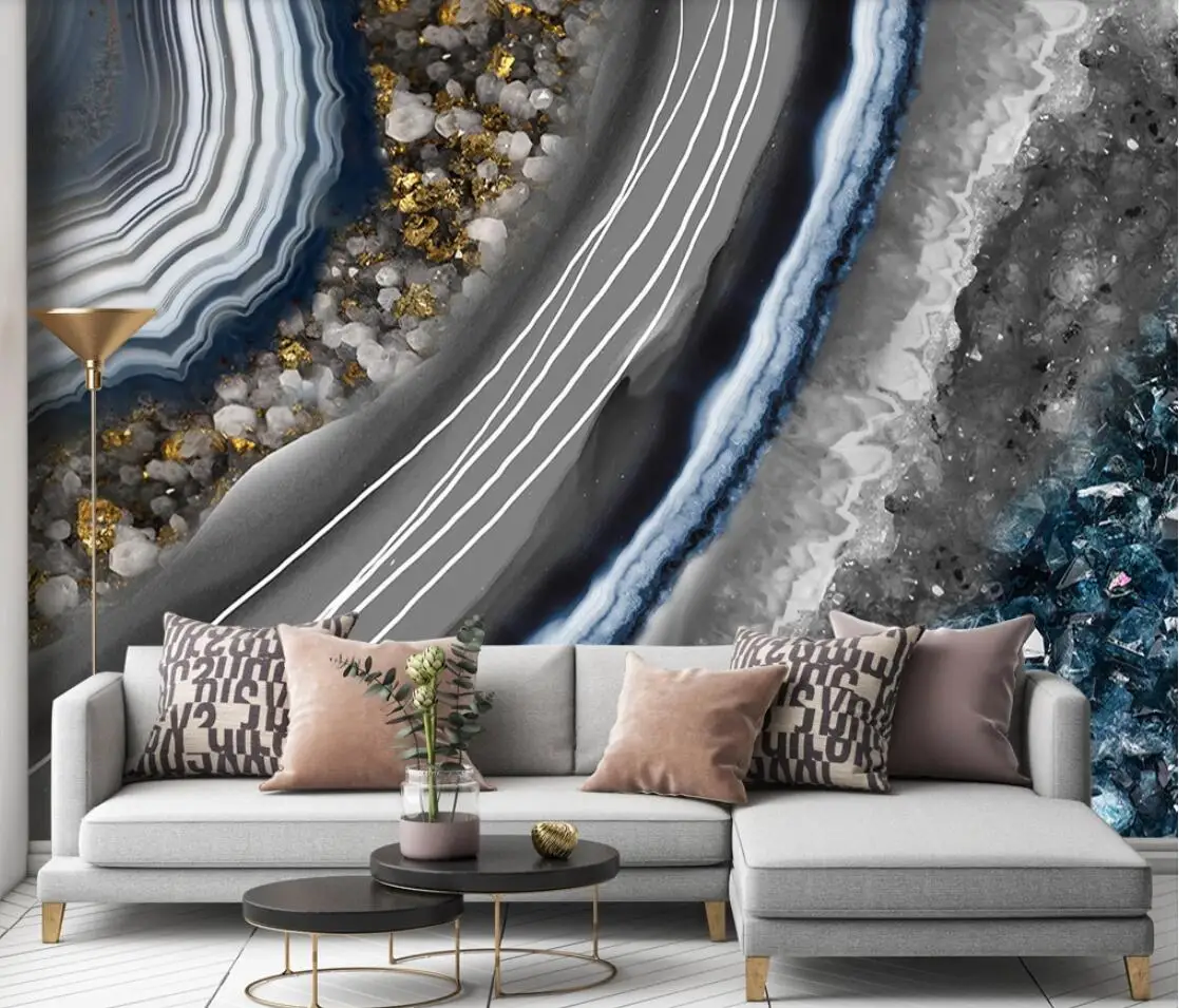 

Nordic Abstract Mural Blue Marble Wallpaper Luxury Wall Painting for Living Room Wall Art HD Canvas Prints Textured Wallpaper
