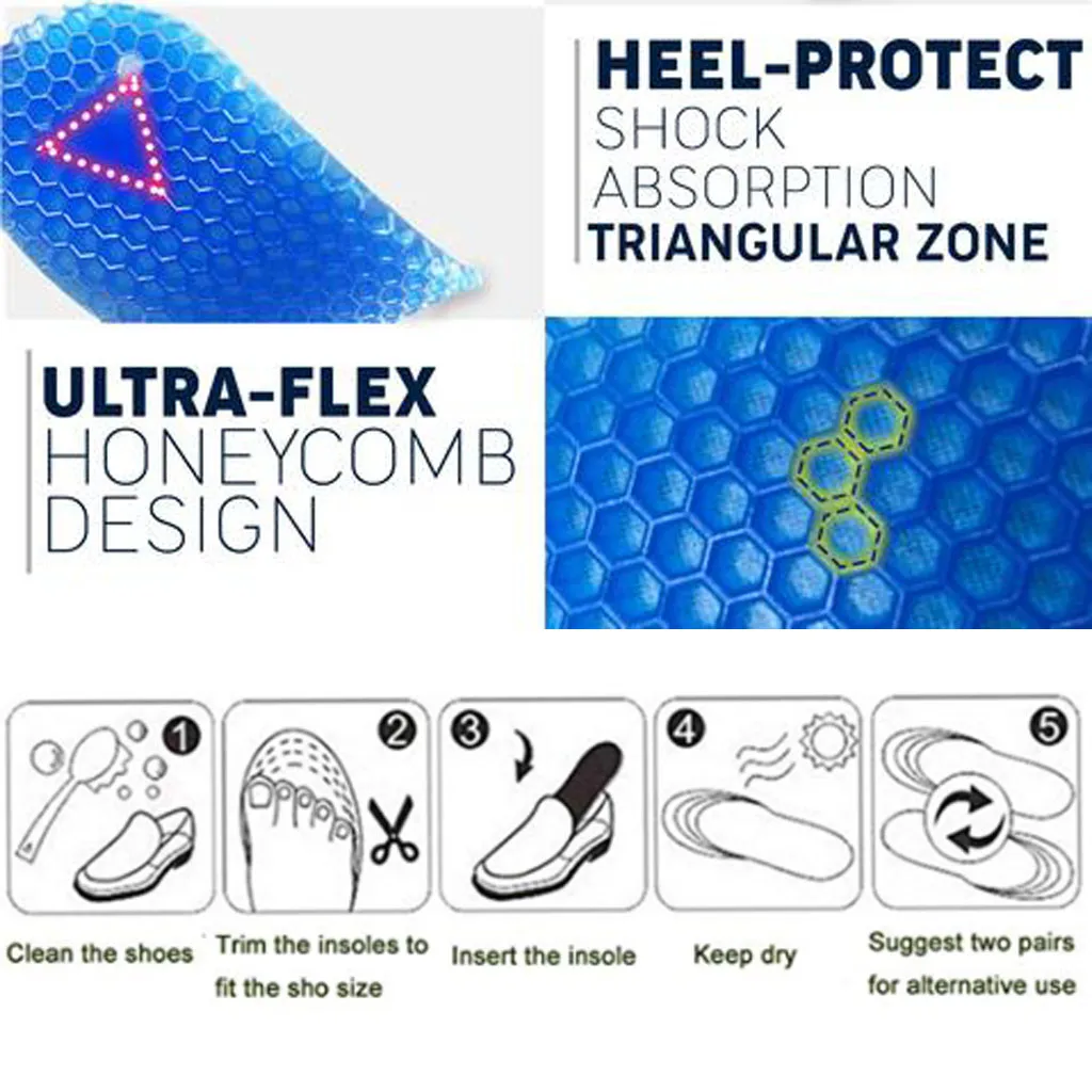 Ultra-Flex Non-slip Absorbent Absorbing Elastic Insole Gel Insole Comfortable Cut Insole Shock Absorption And Odor