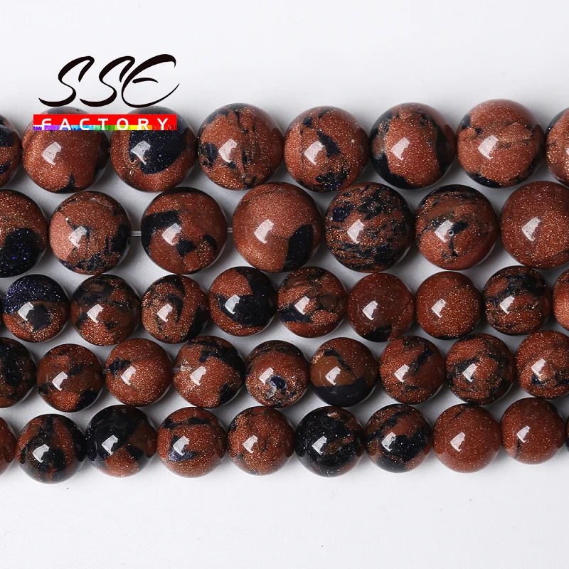 

Wholesale Natural Gold Blue SandStone Round Loose Beads 4 6 8 10 12 MM For Jewelry Making DIY Bracelet Accessories 15" Strand