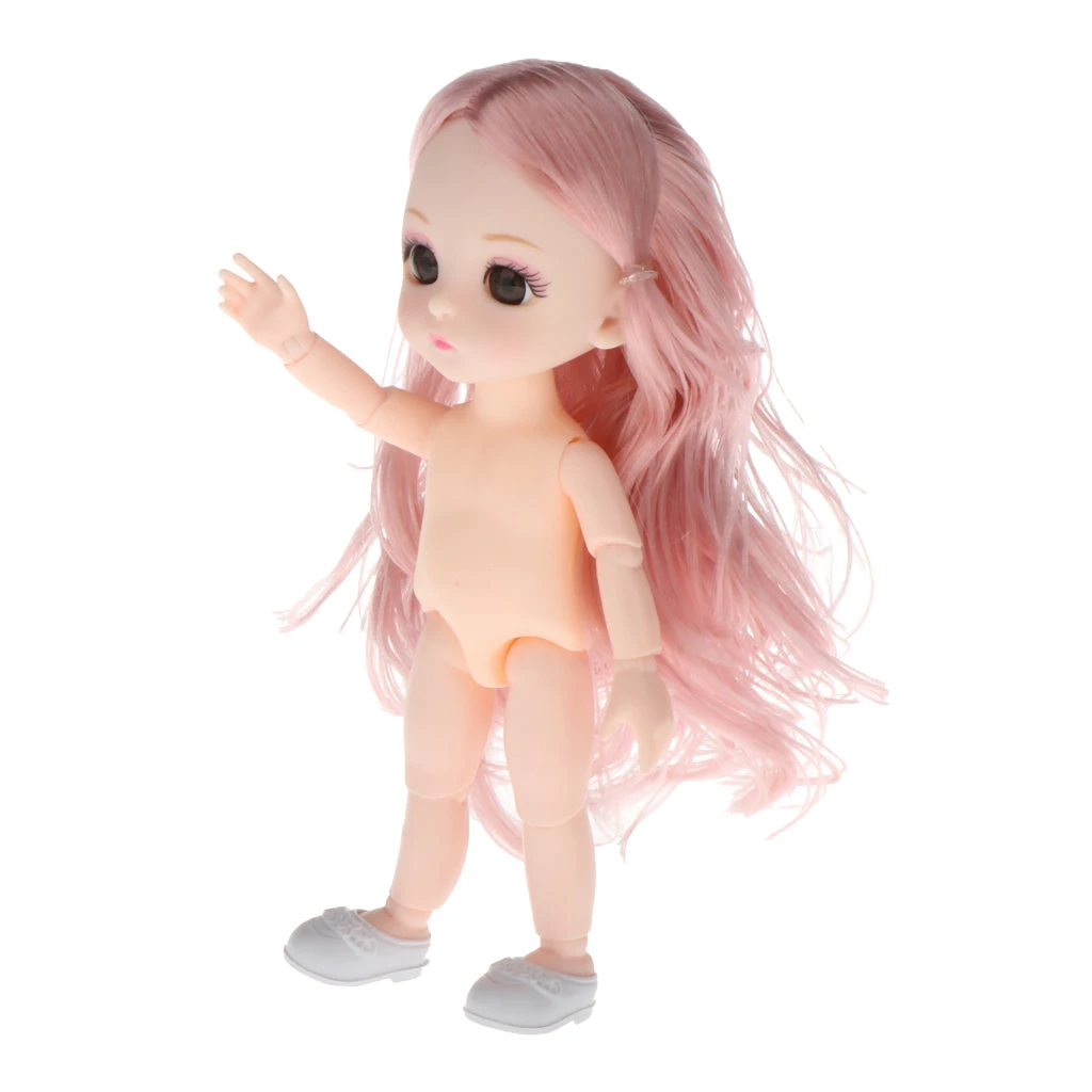 Lovely 13 Moveable Ball Joints 1/12 BJD Mini Girl Doll 3D Eyes DIY Supplies Birthday Gift  Pink Yellow Silver Hair Dolls Toy