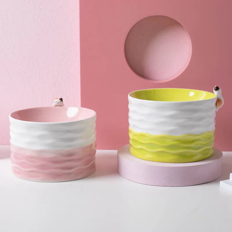

New Ceramic Pet Bowl Cat Puppy Feeding Supplies Cartoon Pet Bowls Dog Food Water Feeder Dog Accessories Durable Multiple Color