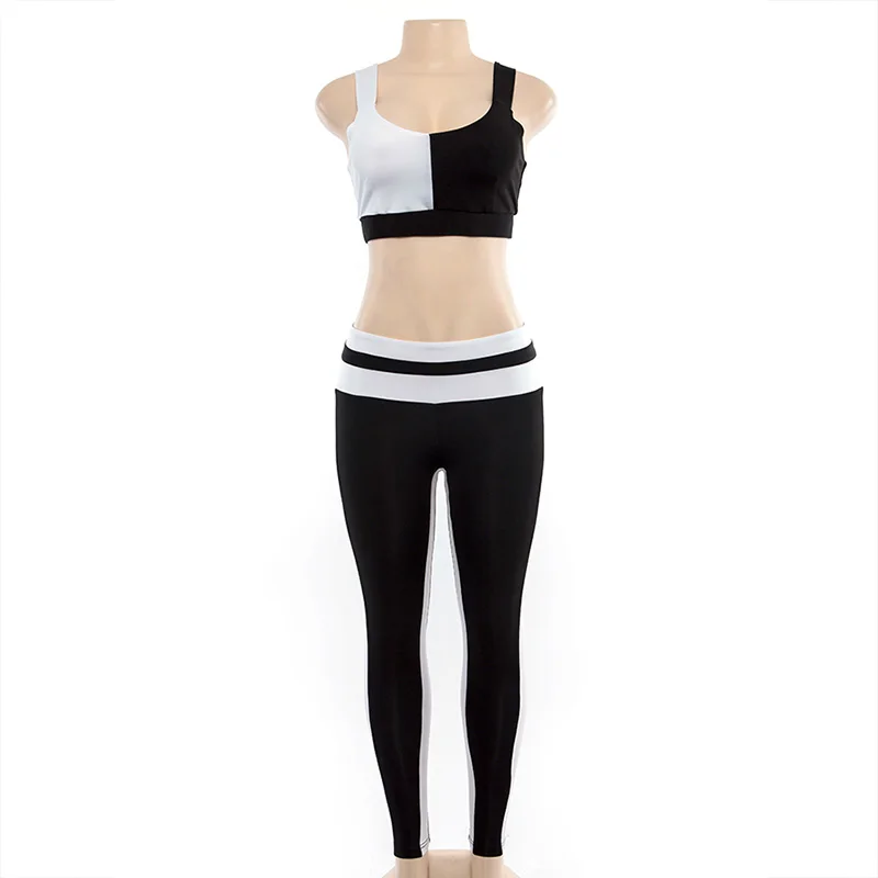Контрастные черно-белые Цветные Лоскутные Набор для йоги одежда женский бюстгальтер брюки костюм Спортивная одежда спортивный костюм для женщин упражнения тренировка