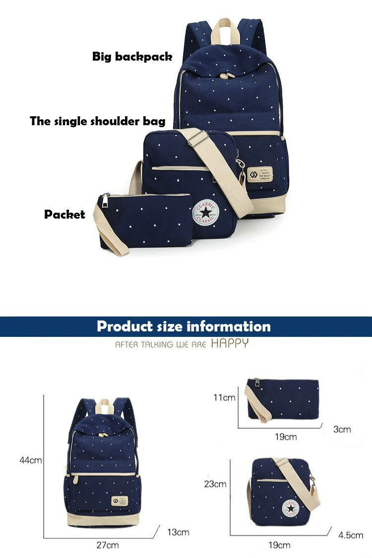Набор из трех предметов с волнистыми точками, суб-сумка, для улицы, повседневная, тканевая, с двойным плечом, в студенческом стиле, Большой Вместительный маленький рюкзак, женский кошелек