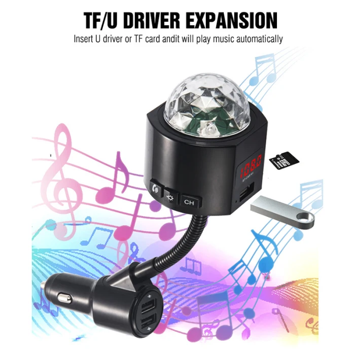 Автомобильный fm-передатчик 3 USB зарядка Bluetooth автомобильный комплект музыкальный плеер со съемным диско-светильник AS99