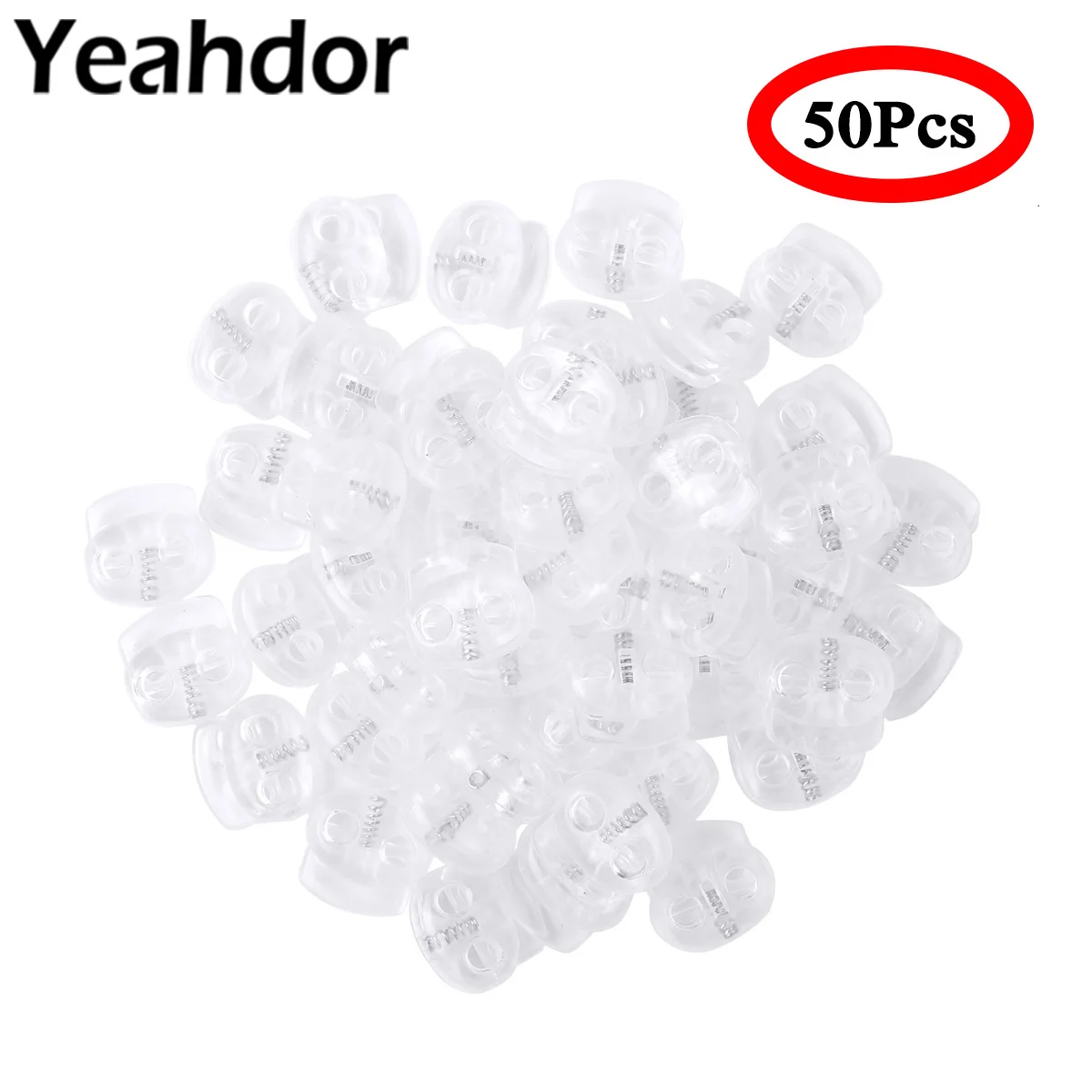 50Pcs Plastic Cord Lock End Toggle Double Hole Spring Stopper Sliding Fastener Buttons for Drawstrings Bags Shoelaces Clothing | Багаж и