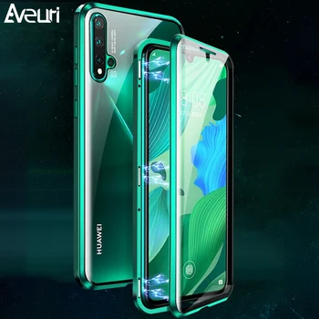 

Luxury Metal Magnetic Case For Huawei Nova 3 3i 4 5 5i Pro Coque Tempered Glass Back Cover Phone Case For Huawei Y9 Prime 2019