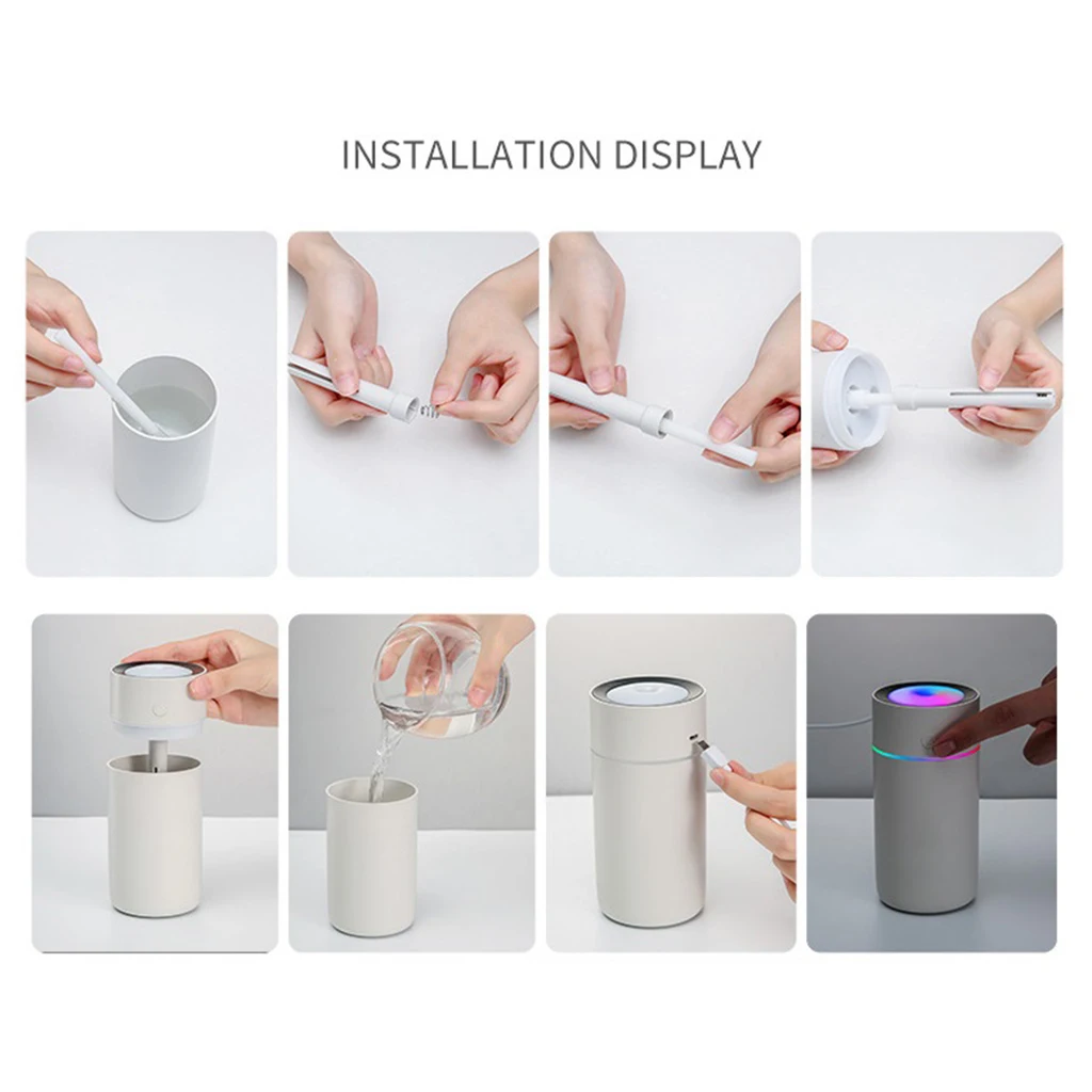 Portable 320ml Cylindrical Air Humidifier Mini USB Ultrasonic Home Car Nano Mist Maker Diffuser Air Purifier with Romantic Light