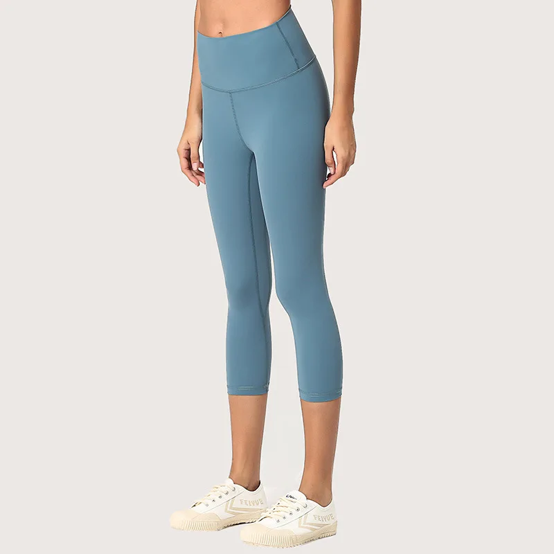 

New Style Double-Sided Brushed Bare Sense Yoga Pants Women's Elasticity High-waisted Capri Pants Fitness Pants Europe And Americ
