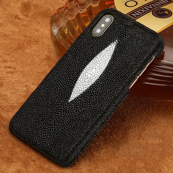 

Luxury Genuine Stingray Leather Phone Case for Apple iPhone X XS 11 11Pro 11 Pro Max XR XS MAX 7 8 Plus 6 6S 5s se Black Cover