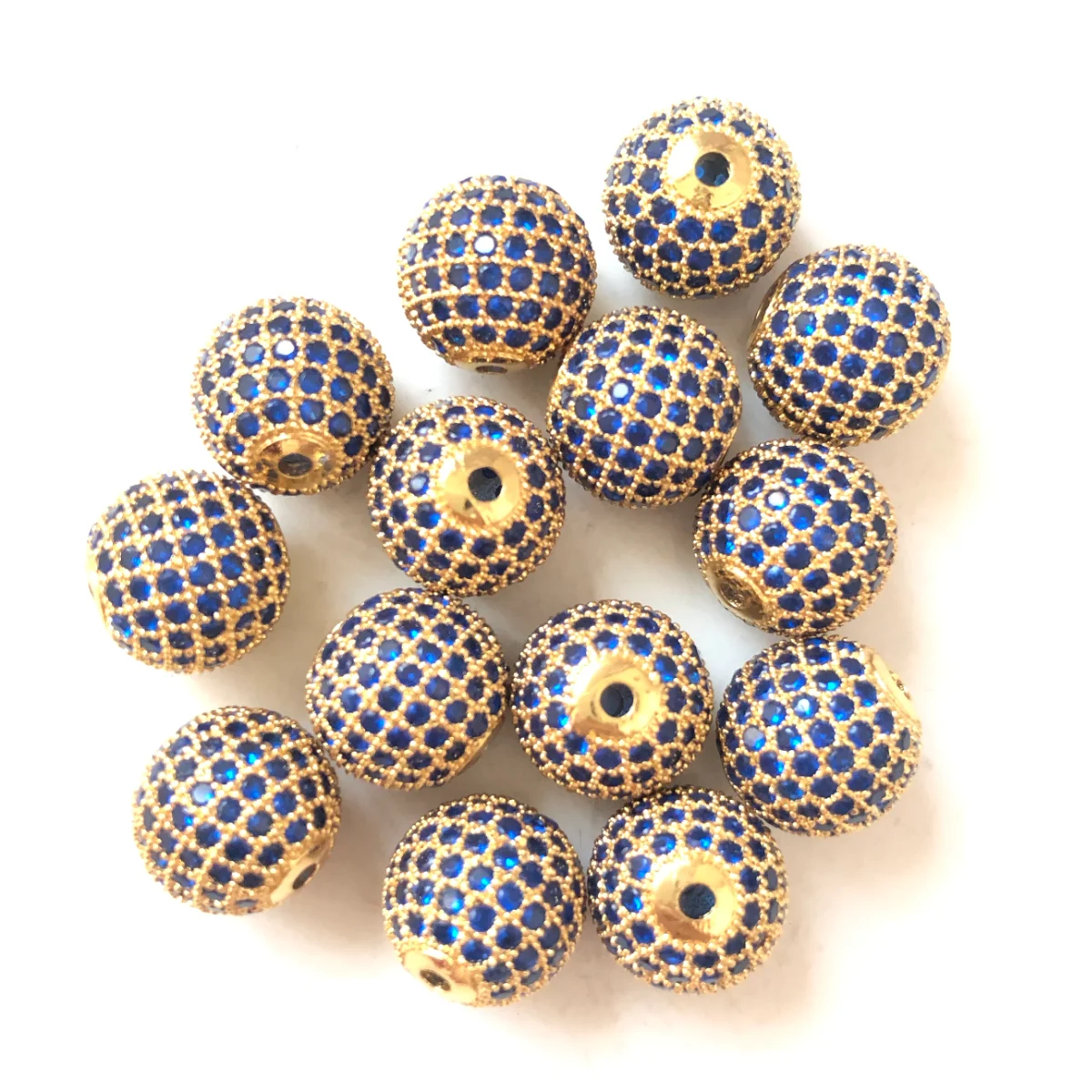 10pcs/Lot Size 12mm Blue Zirconia Paved Disco Ball Spacer Beads for Girl Bracelet Making Women Waist  Jewelry Findings Wholesale