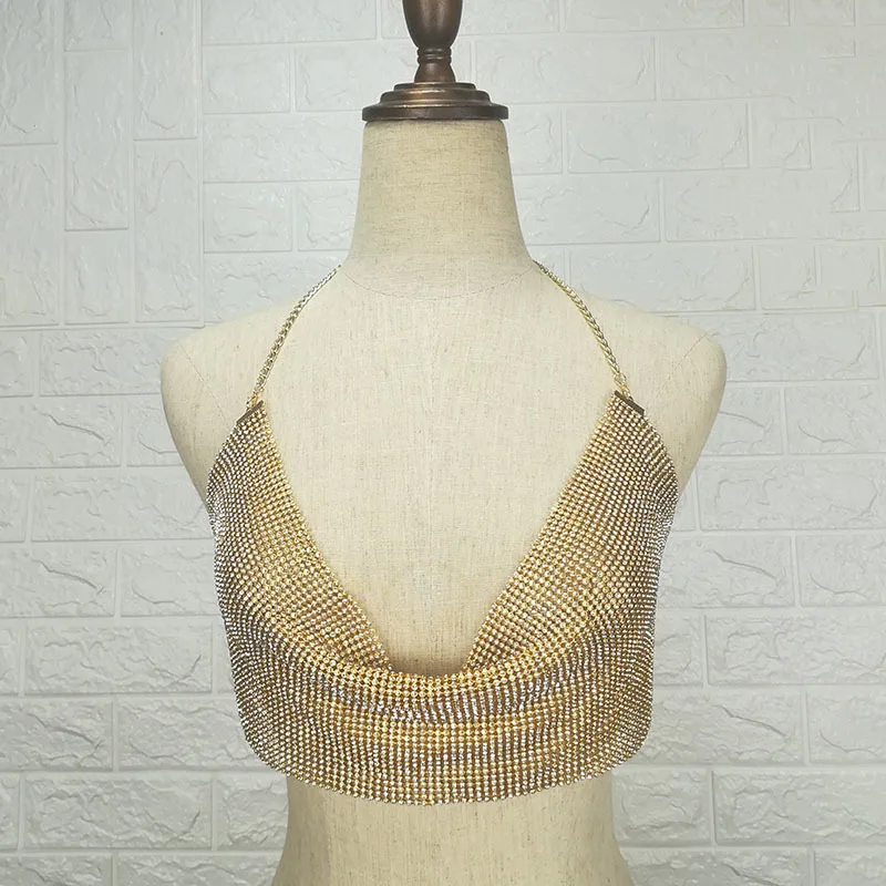 Beach Tank Tops Sexy Halter Handmade Shiny Rhinestones Crop Top Women Backless Summer Party Bralette Cropped Tank Top