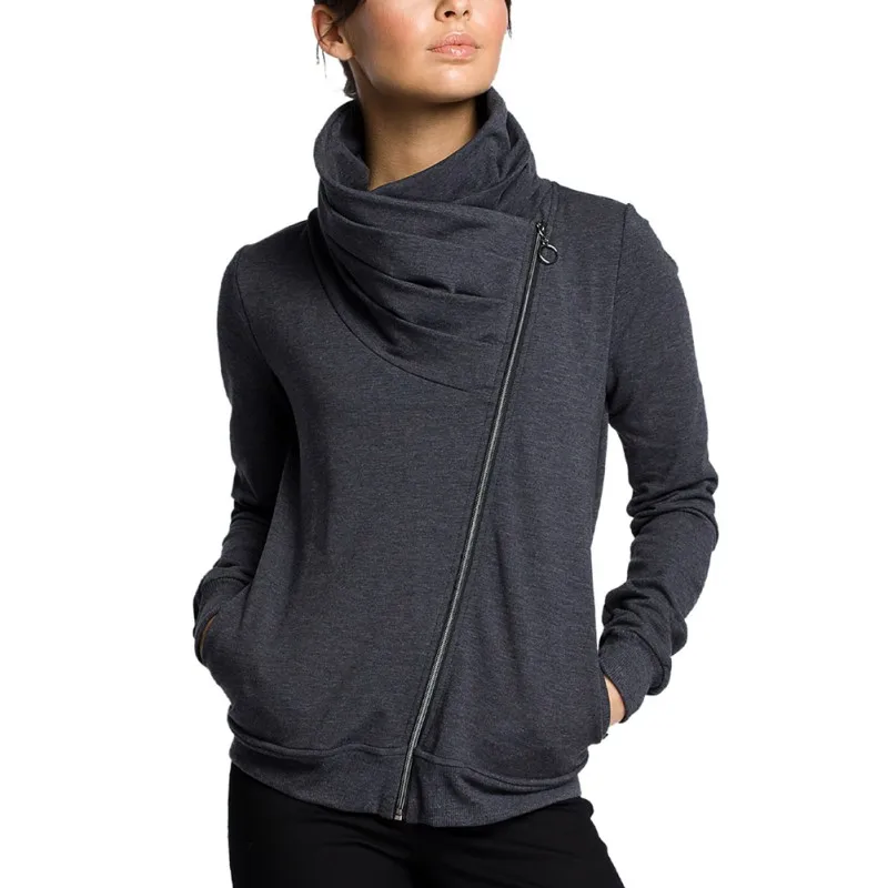 

Women Temperament Loose Zipper Coat Solid Color Long Sleeve Half High Collar Jacket Versatile Outwear