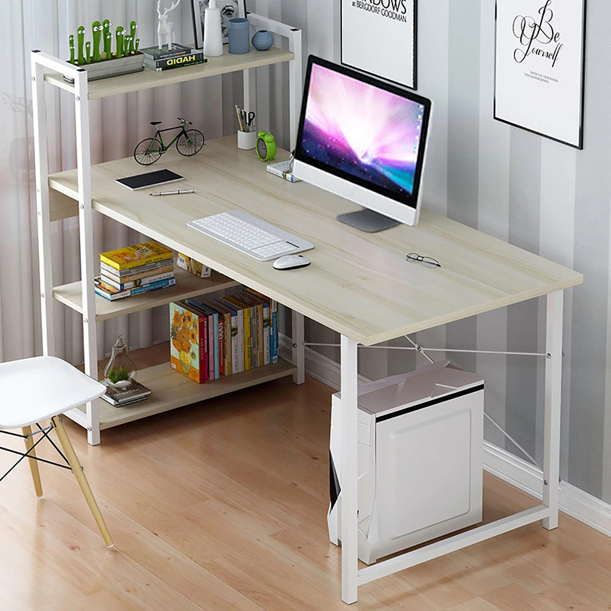 Laptop Desk with Shelves 57 Inch Corner Computer Desk with CPU Stand Home Office Gaming Table Workstation Study Writing Desk