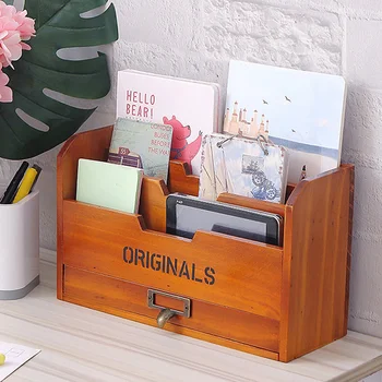 

Wooden Storage Box Letter Rack Vintage Holder Post Mail Paper Card Organizer for Home Office YU-Home