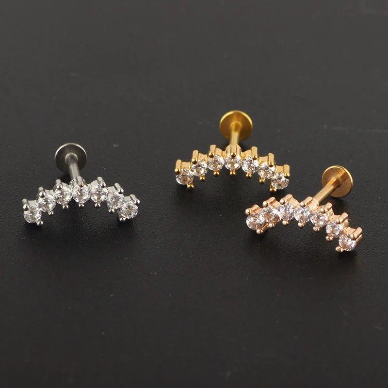Crystal Flower Tragus Piercing Earring Flat 16G Cross