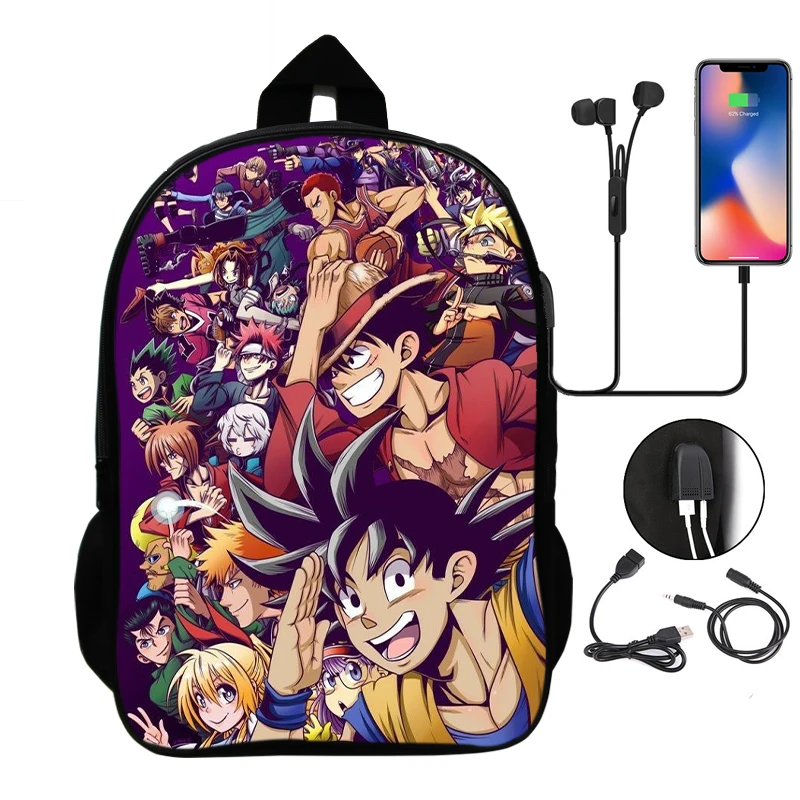 

Manga Naruto, Dragon Ball, One Piece backpack college school bagr girl boy USB interface backpack Moclila shoulder bag