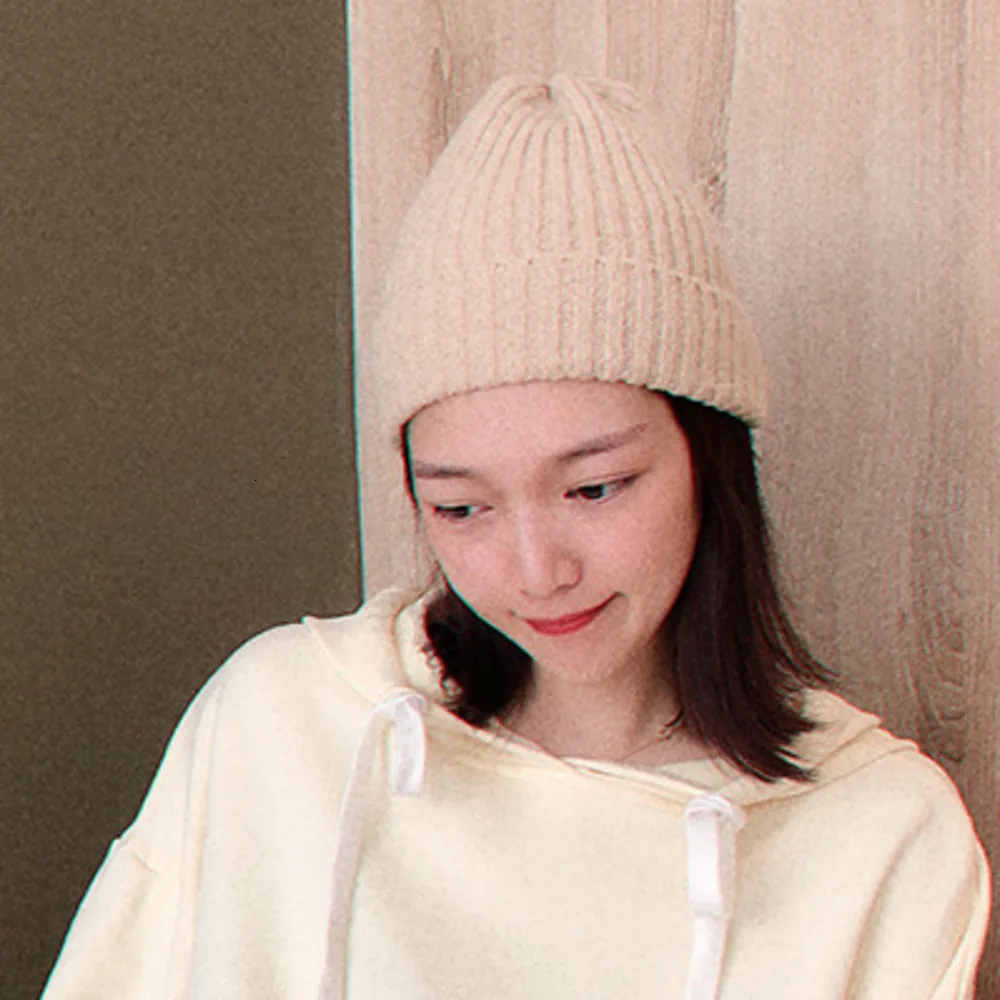 Зимняя однотонная вязаная шерстяная шапка в Корейском стиле, трехцветная шапка в полоску