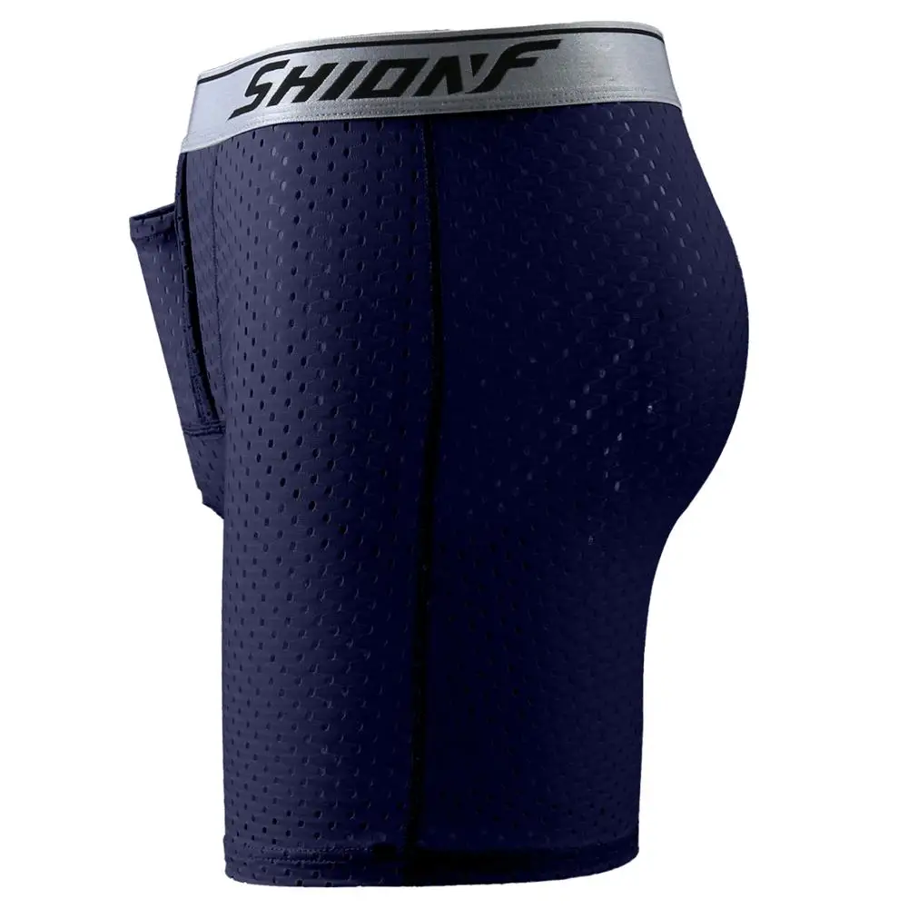 Ice silk 3D высокие гибкие удобные стильные мужские супер тонкие карманные трусы боксеры шорты Нижнее белье быстросохнущие прохладные темно-синие 1117