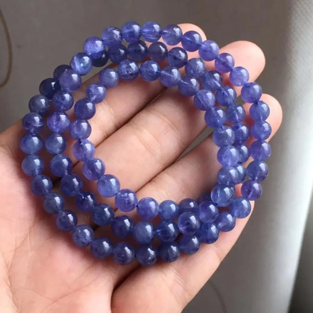 

6.7mm Genuine Natural Blue Tanzanite Bracelet For Woman Man Gift Round Beads Stretch Crystal Stone Party Fashion Bracelet AAAAA