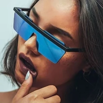 

LVVKEE 2020 New Oversized Blue Sunglasses Women Luxury Brand Rimless Sun Glasses For Female Conjoined Fashion Square Glasses