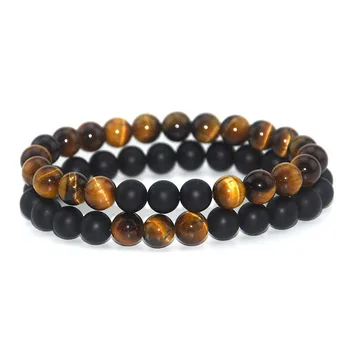 

Trade Accessories New 8mm Yellow Tiger Eye Green Tiger Eye Red Tiger Eye Black Frosted Beaded Bracelet Bracelet