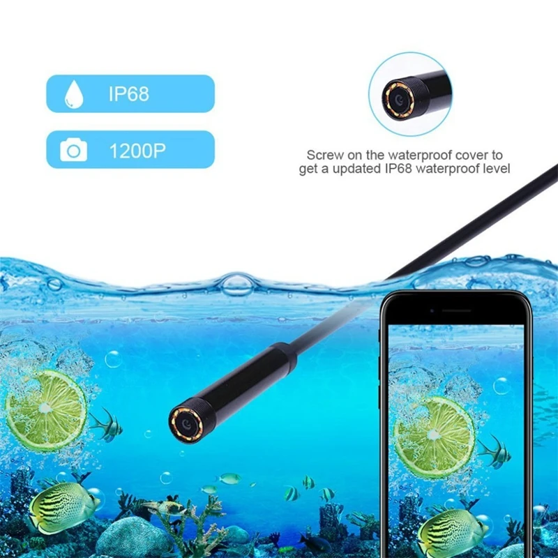  WIFI Endoscope Camera HD 1200P Mini Waterproof Hard Wire Wireless 8mm 8 LED Borescope Camera For An