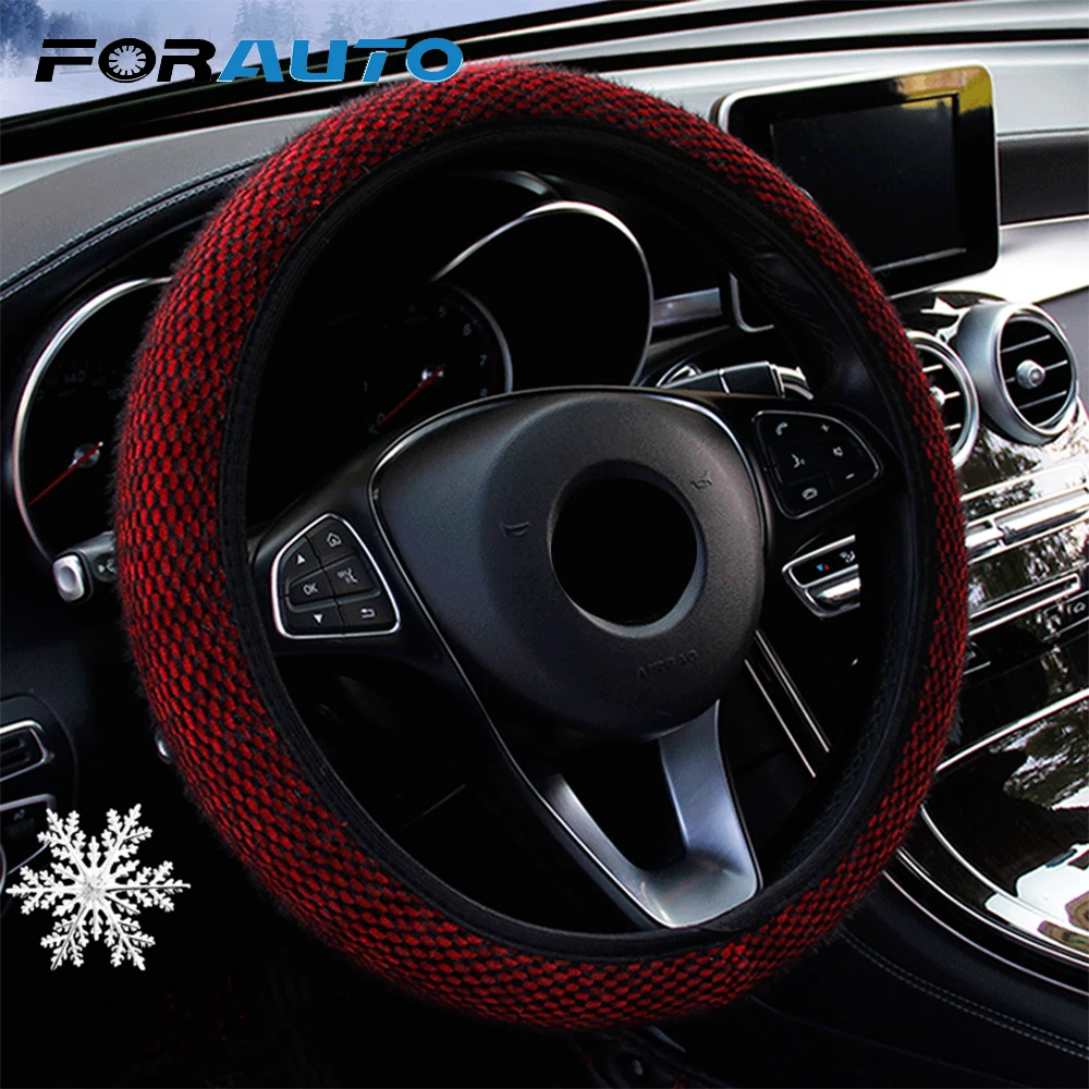 FORAUTO чехол рулевого колеса автомобиля эластичный 37-38 см рулевые Чехлы мягкий теплый плюшевый свитер аксессуары для интерьера автомобиля-Стайлинг