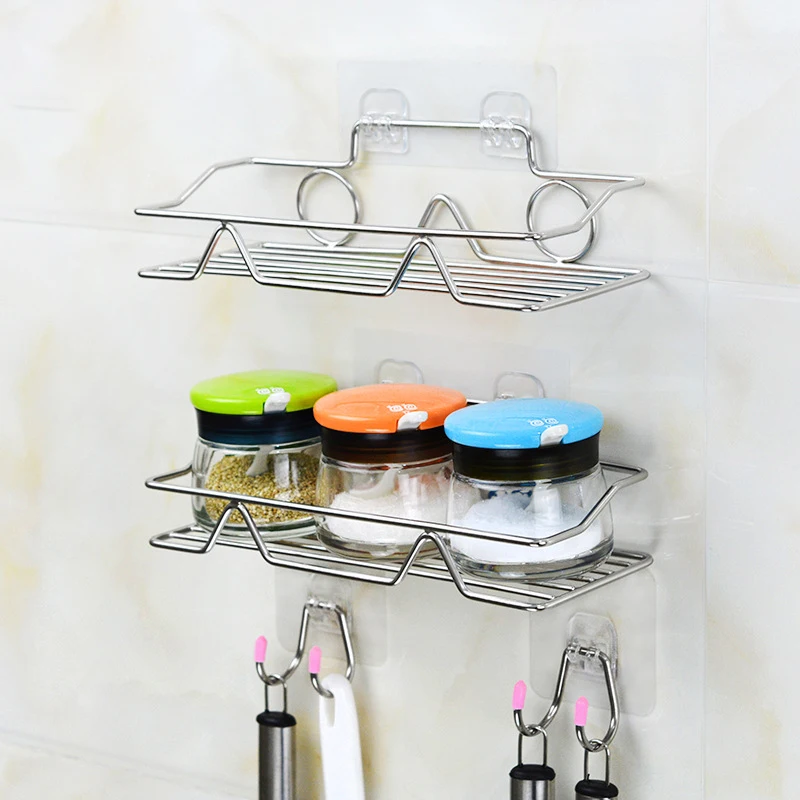 

Bathroom Stainless Steel Square Storage Rack Single-layer Kitchen Bathroom Special Storage Rack Non-marking Storage Rack