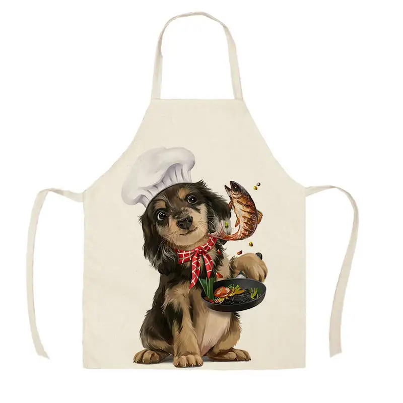 1Pcs Kitchen Pet Dog Pattern Apron Sleeveless Cotton Linen Aprons for Men Women Home Cleaning Tools WQ325