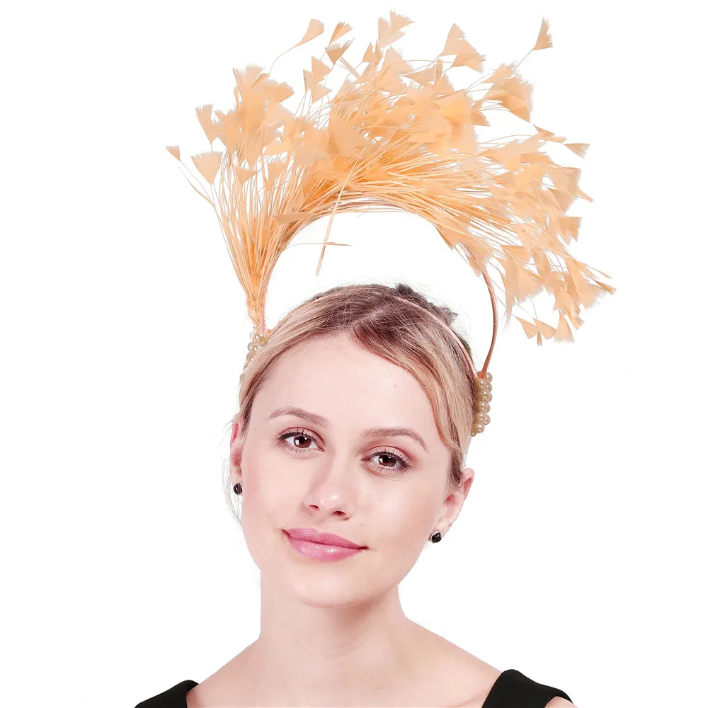 Шампань головная повязка Кентукки Дерби перо millinery вечерние головные уборы повязки для волос корейский стиль аксессуары на голову высокого качества