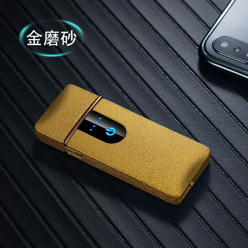Сенсорный экран, электронное зажигание, электрическая ультратонкая usb зарядка, зажигалка, горячий провод, ветрозащитная зарядка, электрическая зажигалка - Цвет: Gold matte