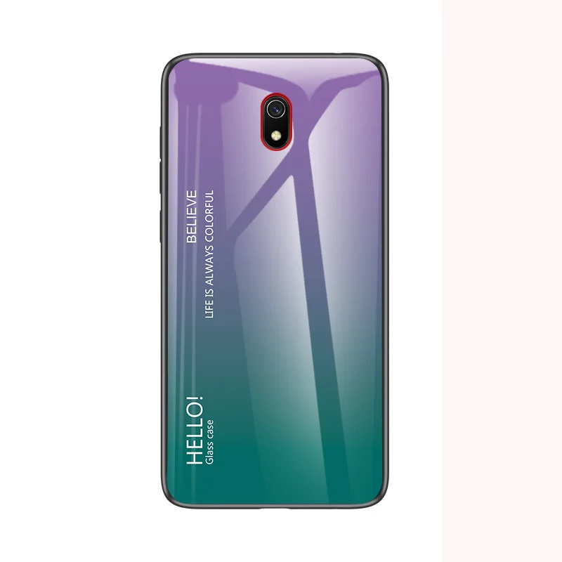 Модный градиентный Сменный стеклянный чехол для телефона Xiaomi Redmi 8A полная защита бампер чехол для Xiaomi Redmi8A чехол для телефона 6,22 дюйма - Цвет: Светло-фиолетовый
