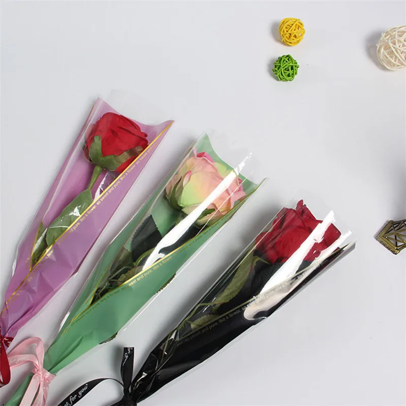 

50pcs/lot Transparent Florist Plastic Flower Packaging Bags Single Rose Bags Flowers Wrapping Paper Valentine's day Roses Bag