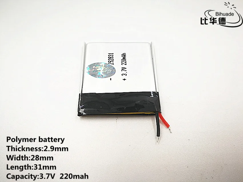 3,7 V 220mAh [292831] полимерный литий-ионный/литий-ионный аккумулятор для диктофона, mp3, mp4, BLUETOOTH, Смарт-часы