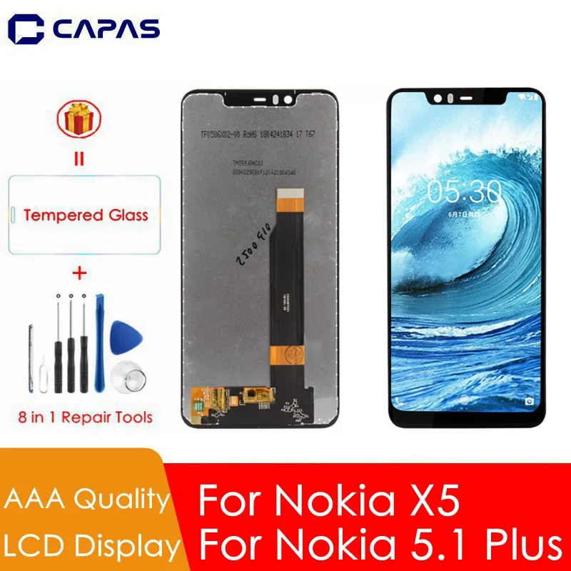 Протестирован для Nokia 5,1 Plus, ЖК-дисплей 10, сенсорный экран для Nokia X5, ЖК-дигитайзер, сенсорный экран, запасные части для ремонта