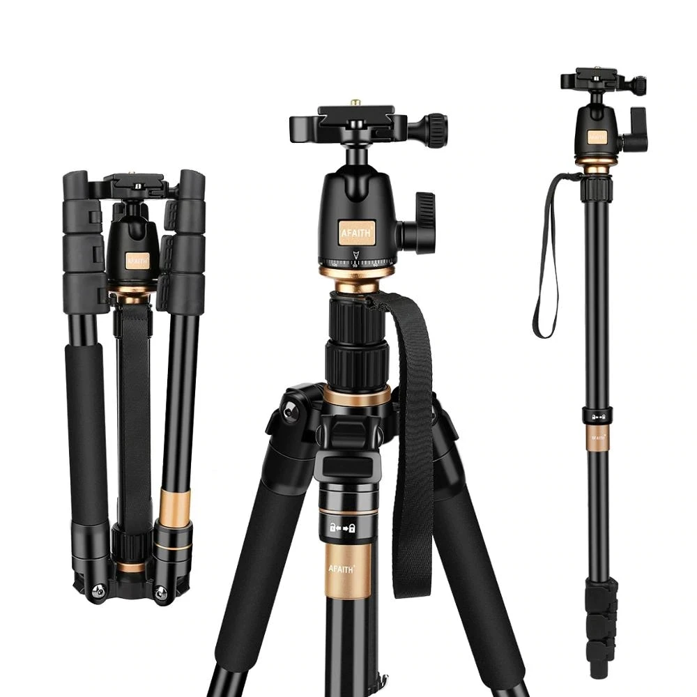 AFAITH QZSD Q555 Tripod for DSLR Camera Ultra Compact Lightweight Aluminum Travel Monopod with Ball Head Quick Release Plate