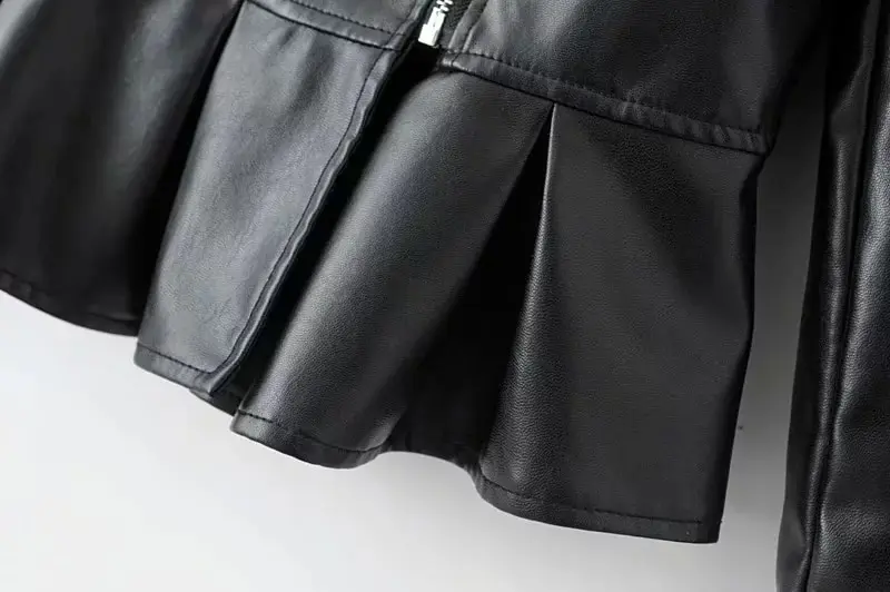 Спринт гофрированная Черная куртка из искусственной кожи женское зимнее пальто панк Рок молния мотоциклетное пальто уличная одежда с длинным рукавом байкерская куртка