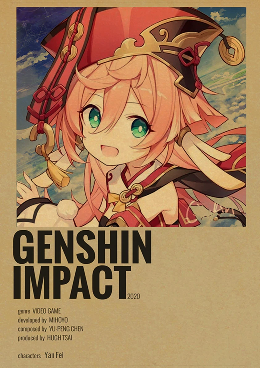 Genshin Impact Anime Posters Kraft Paper Prints Home Room Decor Study Bedroom Bar Cafe Wall Paintings Cartoon Wall Stickers