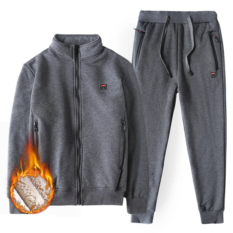 플러스 사이즈 스포츠 정장 남자 겨울 두꺼운 운동복 따뜻한 체육관 Sportsuit 7XL 8XL 느슨한 망 의류 뜨개질 캐시미어 조깅 세트
