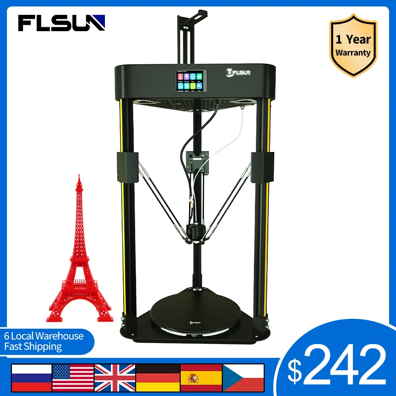 US $242.88 Flsun Q5 3D Printer Delta Kossel Touch Screen DIYmodel TMC2208 Silent Driver Auto Leveling Resume Print EasyAssembly 32Bit Board