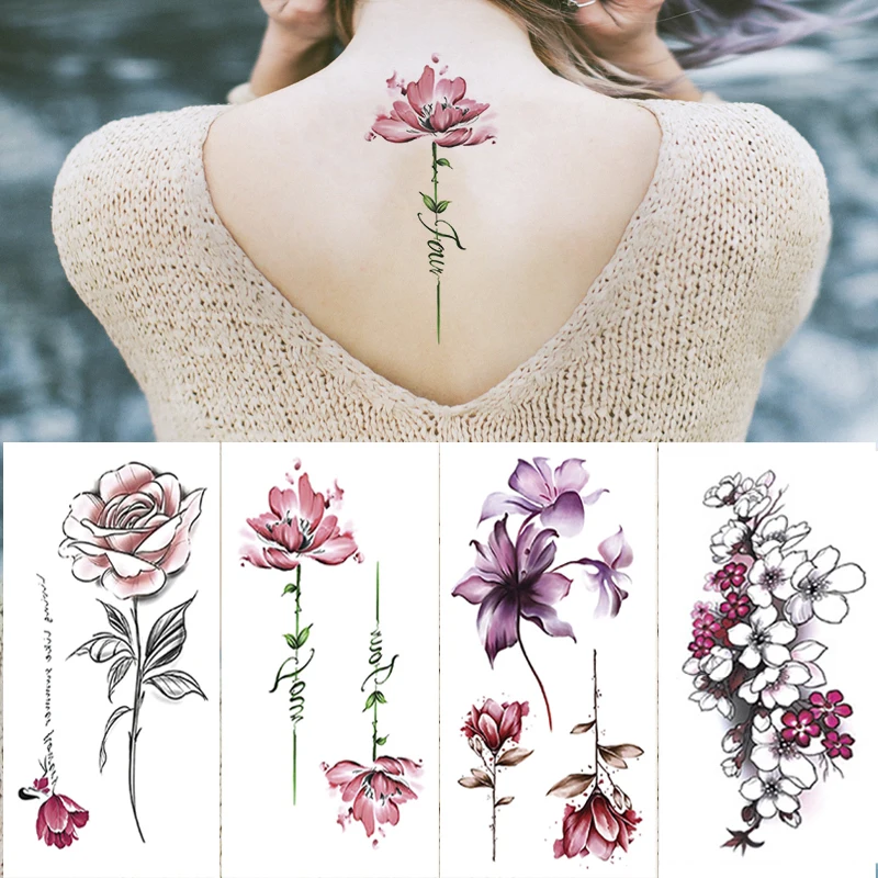 

Waterproof Temporary Tattoo Sticker Snake Flower Rose Flash Tattoos Lace Fox Lion Bird Body Art Arm Skull Fake Sleeve Tattoo
