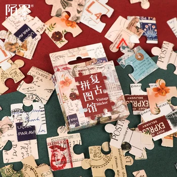 

Vintage Puzzle Library Sticker Decoration DIY Photo Album Scrapbook Decor Diary Label Journal Stickers Stationery Autumn