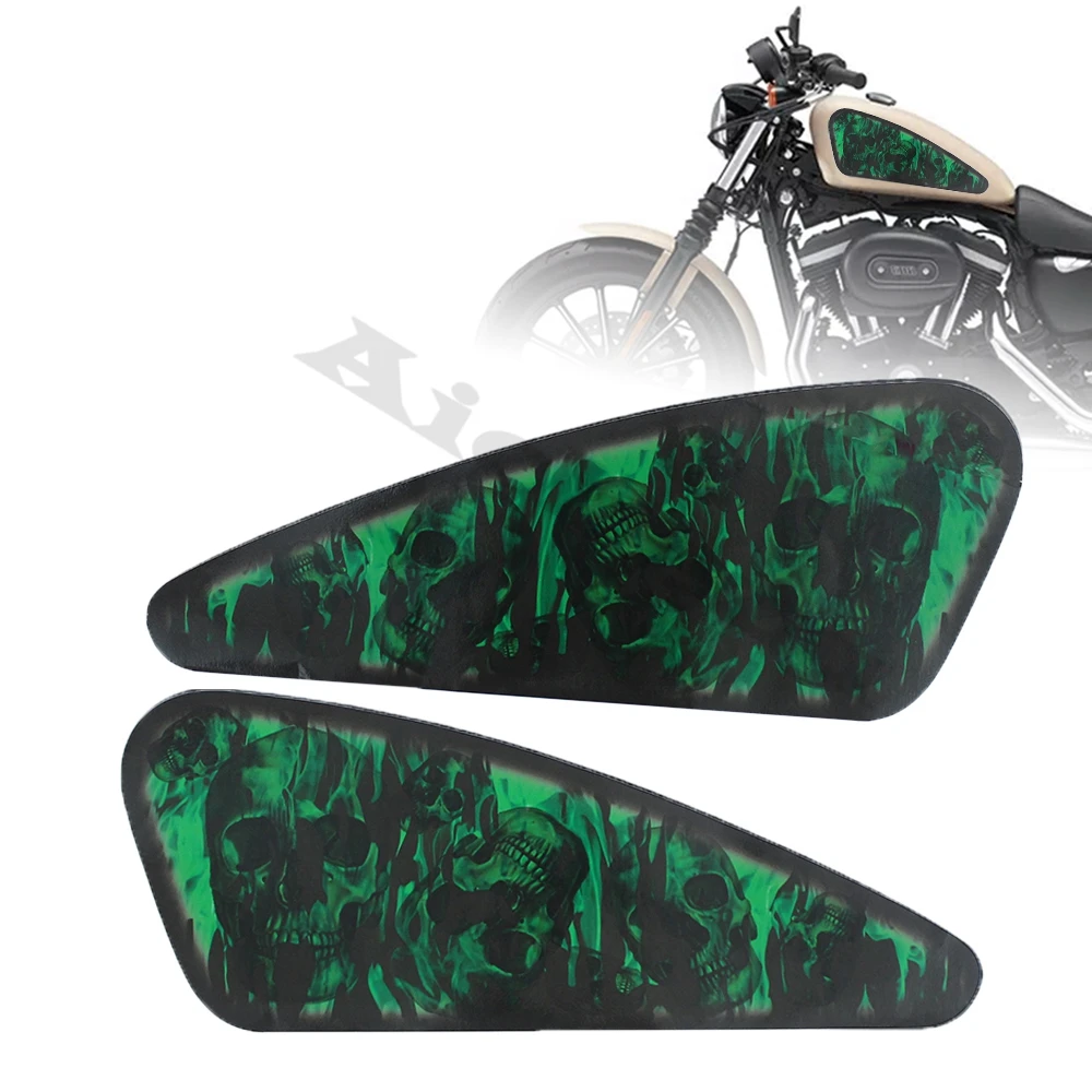 Green skull Аксессуары для мотоциклов наклейка топливного бака 3D наклейка для Harley Sportster XL 883 1200 48 72 Кафе Racer Street Tracker Bobber Scramb - Цвет: Green skull